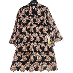 J.Marie XS Talia Floral Lace Dress Tan & Black NWT $172 L909